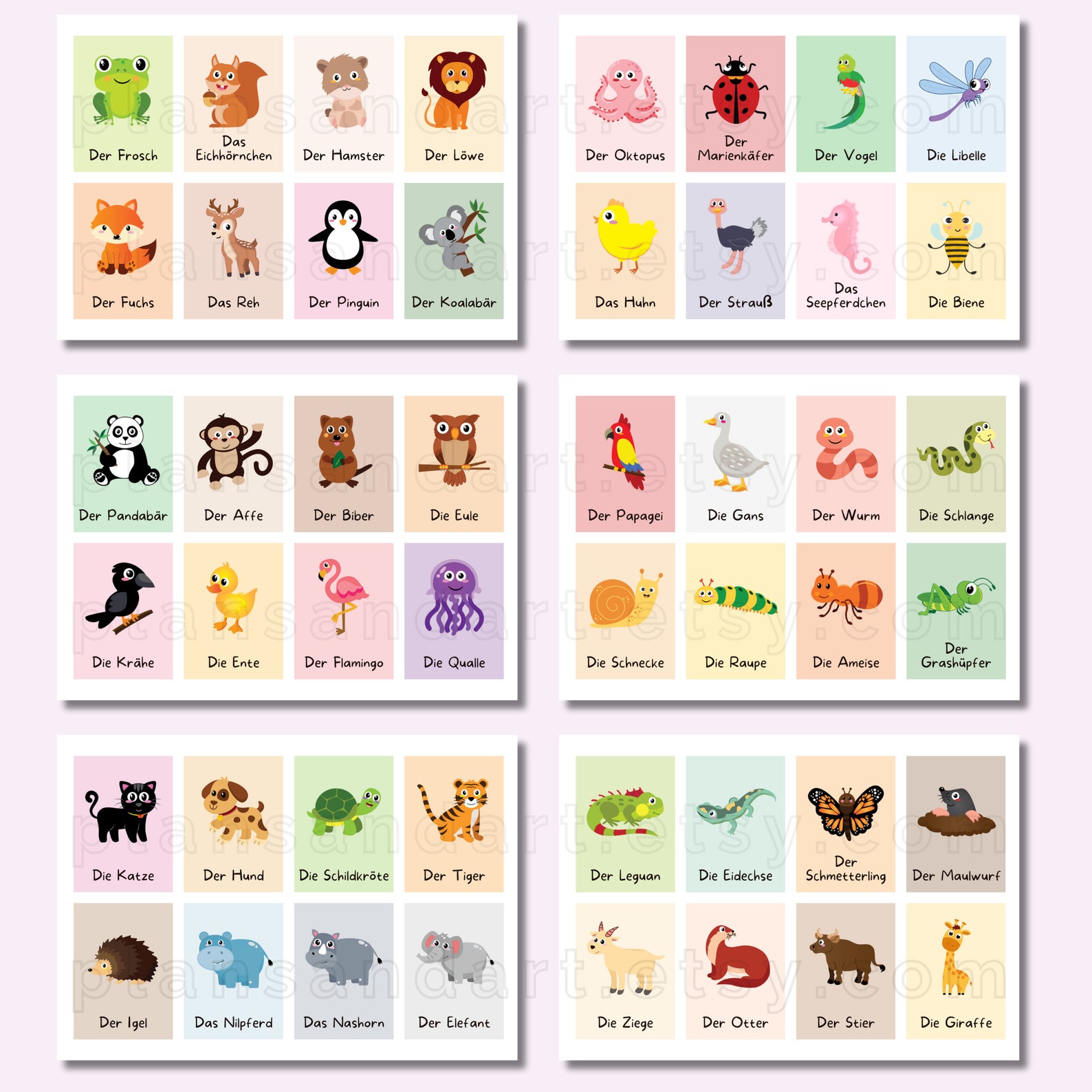 64 Tierkarten zum Ausdrucken, Lernkarten Tiere für Kinder, Waldtiere