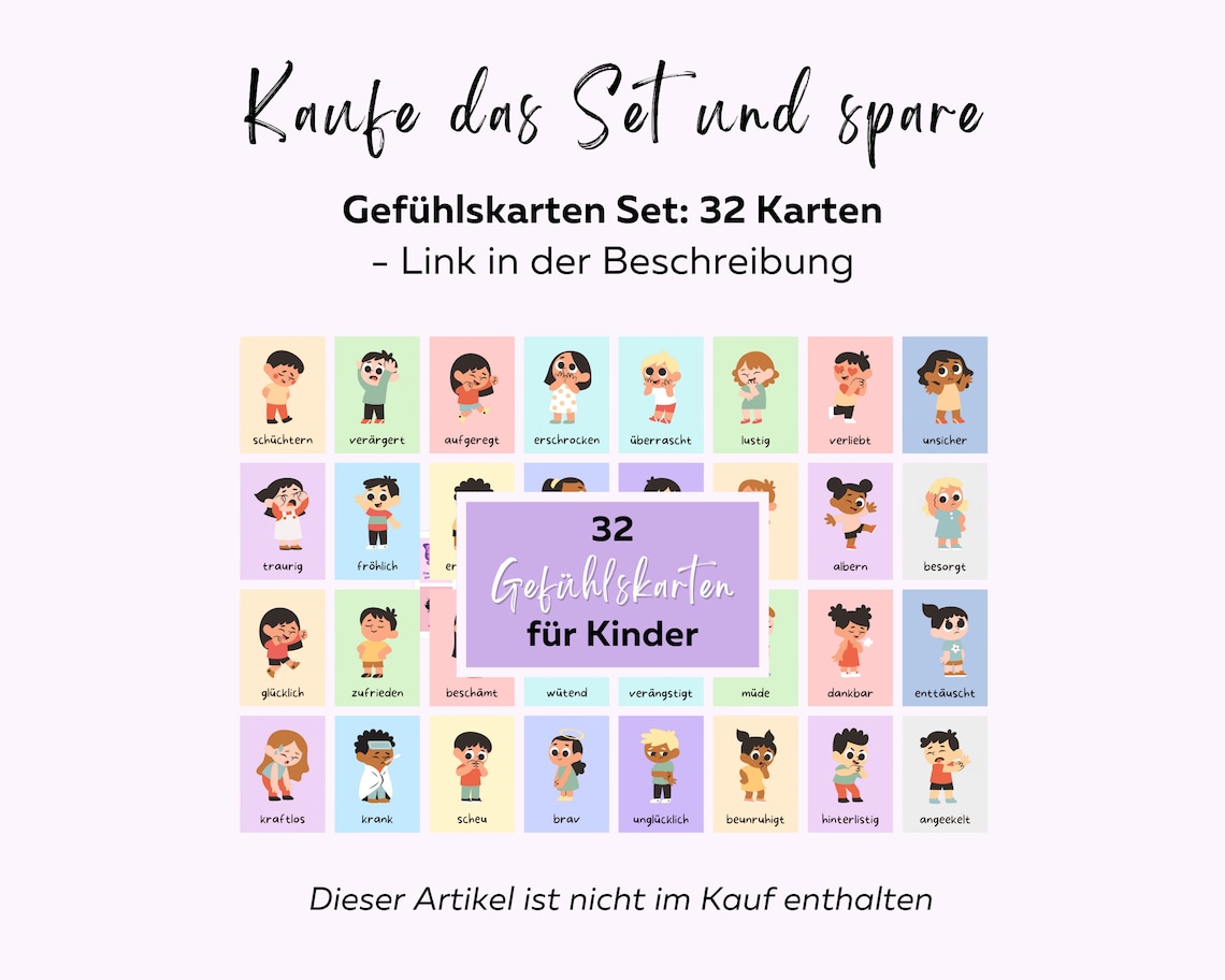 Produktbild von Gefühle-Diagramm Für Kinder – 8 Emotionskarten Auf Kunststofftafel, Visuelle Hilfe Bei Autismus, ADHS, Demenz