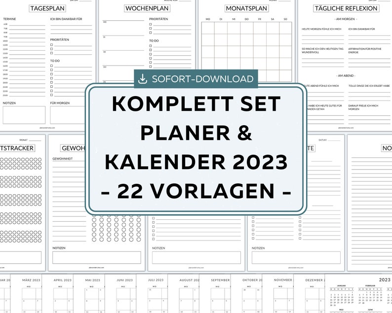 Planer und Kalender 2023 Komplett Set zum Ausdrucken, Druckbare und
