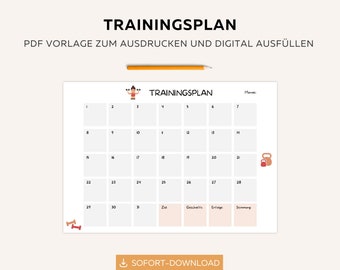 Trainingsplan zum Ausdrucken, Fitness Tracker deutsch, Monatlicher Workout Plan Gym, Home Workout Plan, Sportplan, Druckbar und editierbar