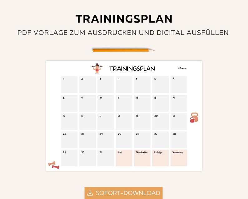Trainingsplan zum Ausdrucken Fitness Tracker deutsch - Etsy.de