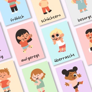 子供向け感情カード デジタルダウンロード学習カード、感情調整子供、感情カードデイケア、子供の感情 PDF 資料、プリントアウト