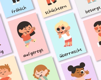 Printable emotion cards for children, 16 emotion cards, emotion regulation cards, emotion cards for children in German, emotions for children PDF, kindergarten