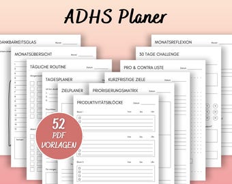 ADHD Planner German PDF Templates for Printing A4 ADHD Planner Adults ADHD Digital Download Time Management Routine Productivity