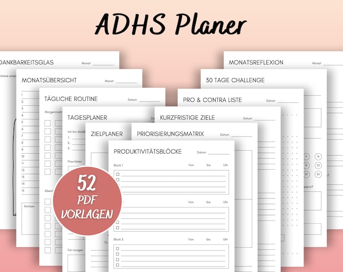 ADHS Planer für Erwachsene, ADHS Planer zum Ausdrucken, ADHS Planer ...