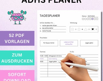 ADHD planner for adults, ADHD planner to print out, ADHD planner templates, adhs planner german, adhs pdf, adhs daily plan, neurodivergent