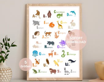 ABC Poster for Children, Animal Alphabet, Classroom Picture, ABC Animals, Animals from A to Z, Gift for Back to School, Animal Alphabet, Children's Room Download