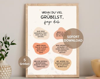 Stop rumination poster (printable) Overthinking Reduce stress Anxiety Panic attacks Depression Psychotherapy (PDF)