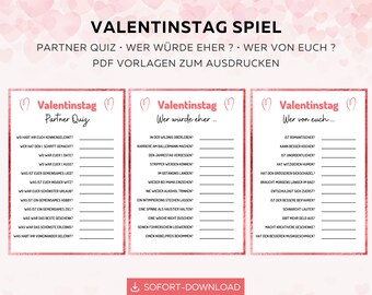 Valentinstag Spiel zum Ausdrucken, Wer würde eher, Spiel für Erwachsene, Geschenk, Valentinstag digital Download, Valentinstag PDF Vorlage