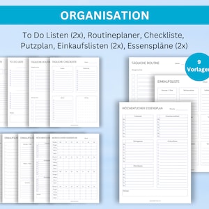 May include: Nine printable templates for organization, including to-do lists, daily routines, checklists, cleaning schedules, shopping lists, and weekly and monthly meal plans.