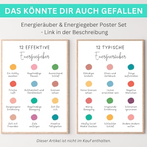 Psychologie Poster zum Ausdrucken, 12 effektive Energiegeber, 12 typische Energieräuber, Selbsthilfe, Coaching, Panikattacken, mentale Gesundheit Poster, nicht im Kauf enthalten