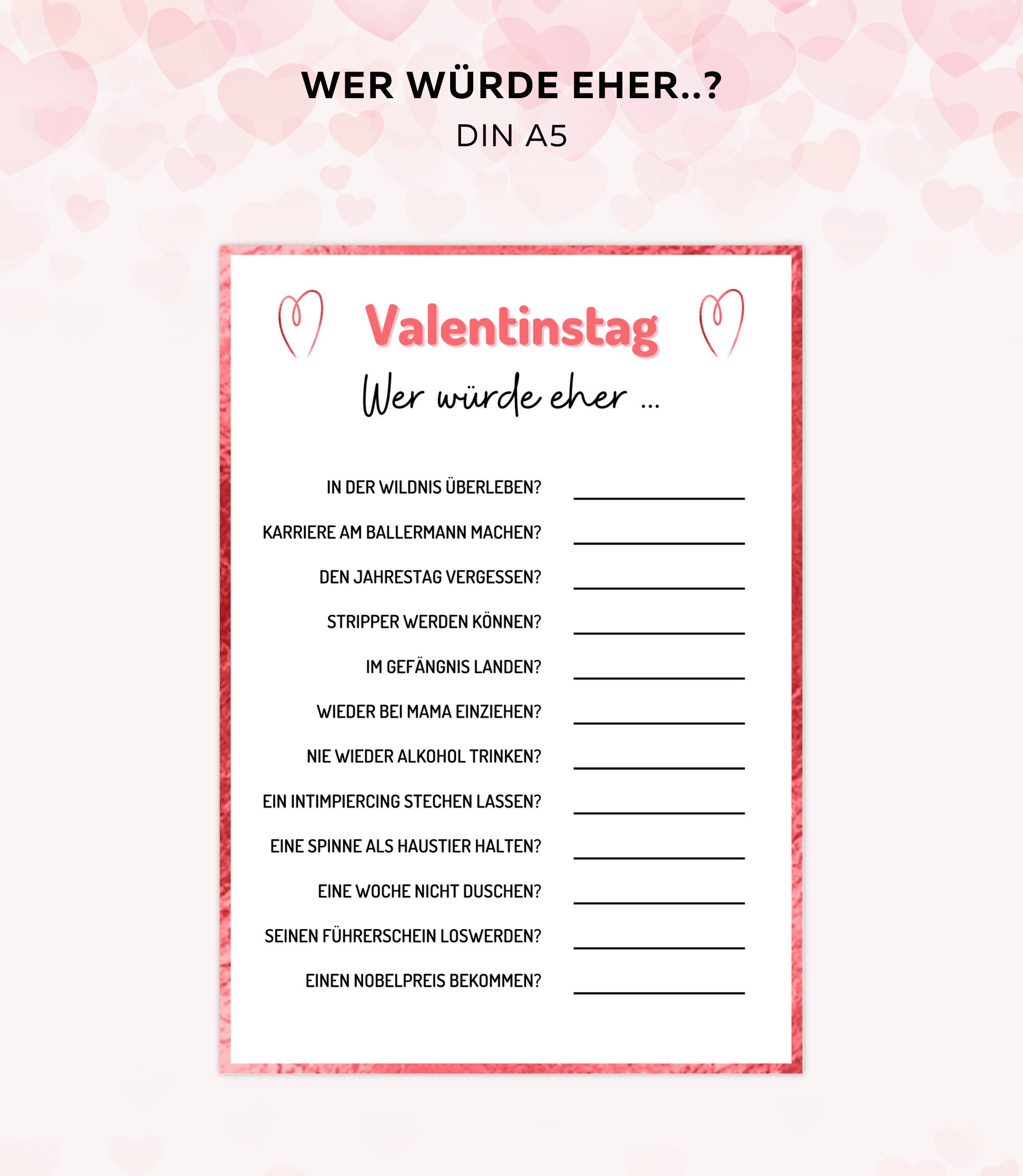 Valentinstag Spiel zum Ausdrucken, Wer würde eher, Spiel für Erwachsene