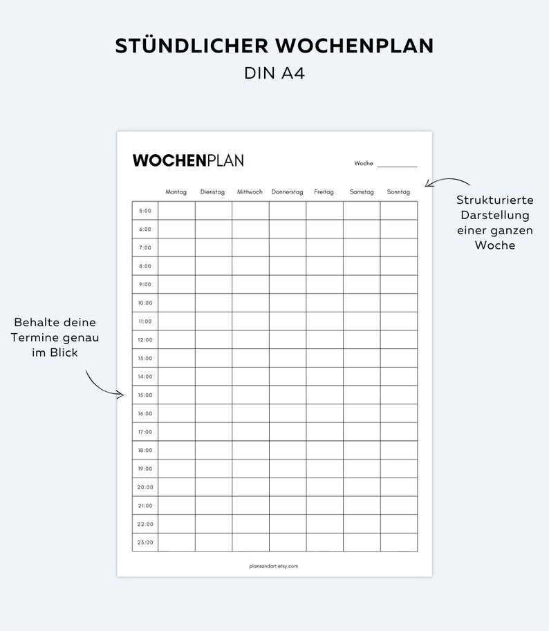 Stündlicher Wochenplan zum Ausdrucken Wochenübersicht - Etsy.de
