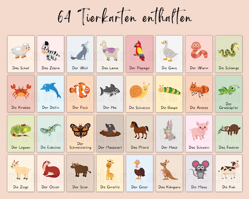 64 Tierkarten Zum Ausdrucken Lernkarten Tiere Für Kinder - Etsy Australia