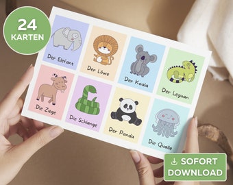 24 Tierkarten zum Ausdrucken Tiere Kinder Bildkarten Bauernhof Zoo Waldtiere Bildkarten Tiere Montessori Kindergartenkind Geschenk Kita Kind