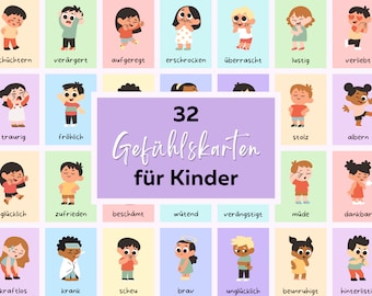 Feelings Card Set: 32 Printable Cards - Recognizing Feelings, Faces, and Emotions - Kindergarten Picture Cards for Lessons and Schools (PDF Download)