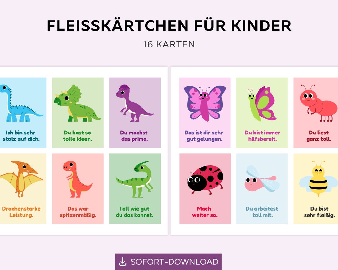 16 Fleißkärtchen Für Kinder Lobkarten Zum Ausdrucken - Etsy