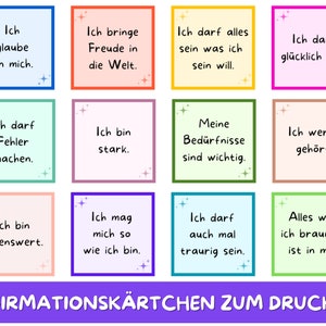 Affirmationskarten für Kinder, Mutmachkarten positive Glaubenssätze, Achtsamkeitskarten, Selbstwert stärken Kind, Kita Karten Kindergarten