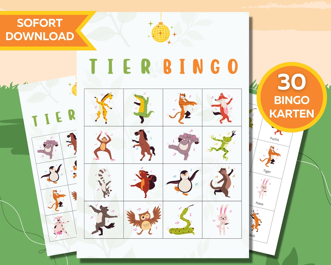 Tier Bingo Zum Ausdrucken 30 Einzigartige Karten 4x4 Bingo - Etsy