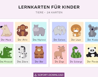 Animal cards for children, picture cards, animal motifs, zoo, farm, pet, animal pictures, kindergarten, birthday gift, child, primary school, lesson