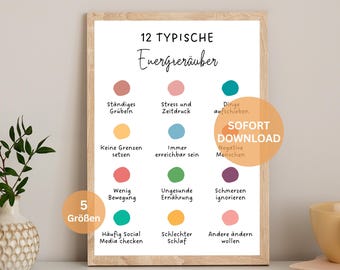 Psychology Poster German Mental Health Poster Energy Thieves Self-Love Poster Psychotherapy Practice Picture Therapy Poster Coaching