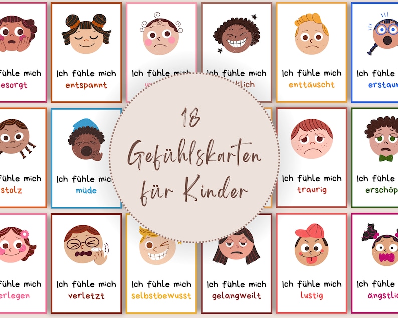 18 Gefühlskarten für Kinder, Geschenk für Kinder, Kartenset Gefühle