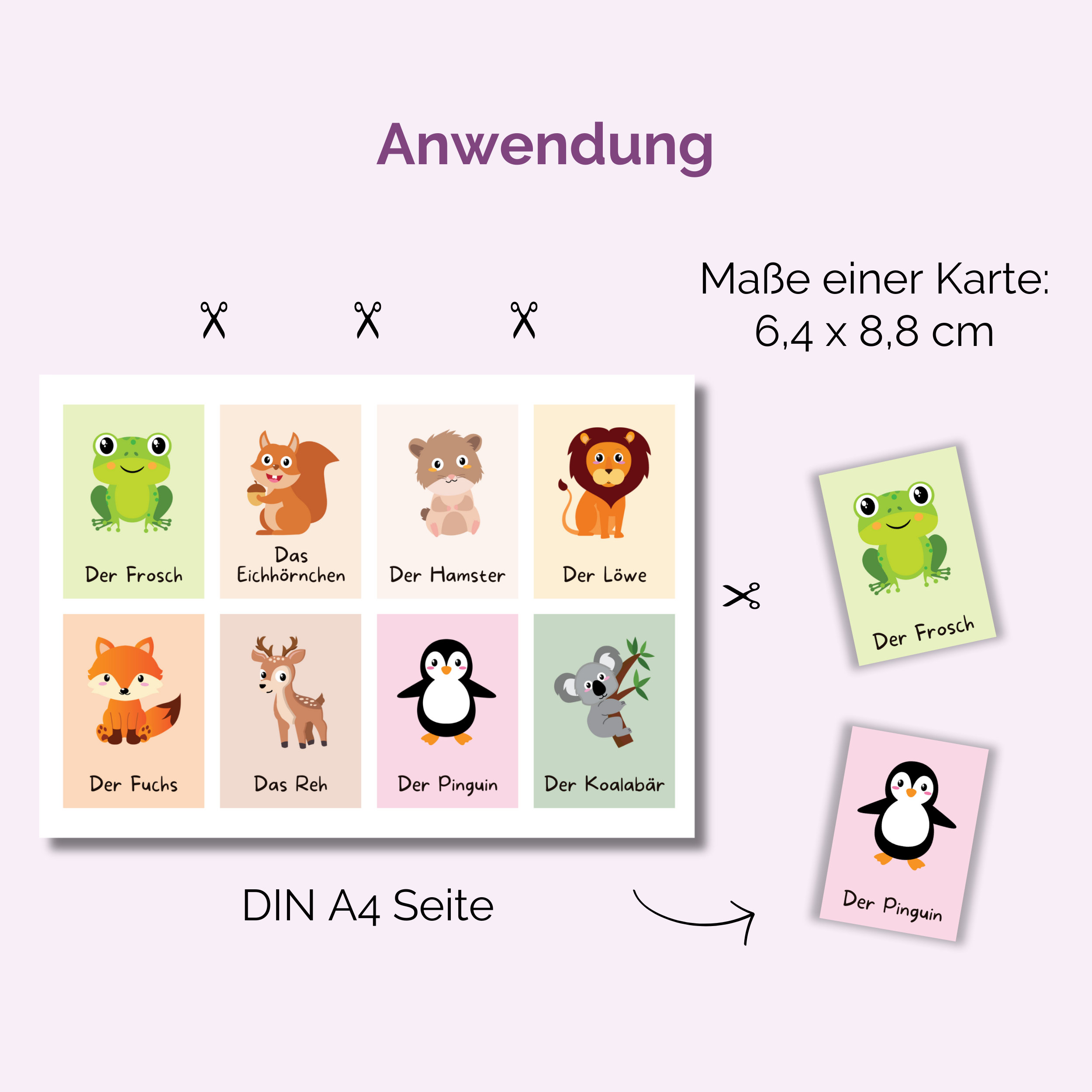  64 Tiere Kärtchen zum Ausdrucken 