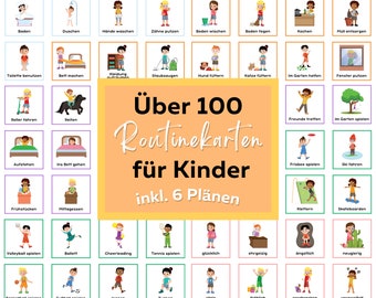 Printable routine cards, 108 routine cards for morning and evening (German), weekly planner for children, chore cards for household chores and organization, kindergarten cards (PDF)