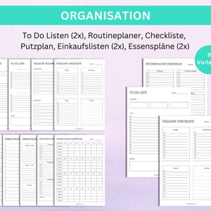 PDF Vorlagen zur Organisation wie To Do Listen, Routineplaner, Checkliste, Putzplan, Einkaufsliste, Essensplan, ADHS Planer