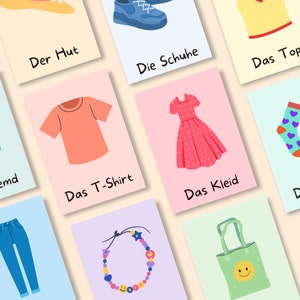 子供の服のカードデジタルダウンロード絵カードの服、アクセサリー、絵カードの服を印刷するPDF、子供への贈り物
