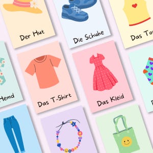 Clothing cards for children, 40 printable picture cards, language development, learning game for kindergarten, teaching materials for schools (PDF), children learning German