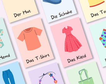 Clothing cards for children, 40 printable picture cards, language development, learning game for kindergarten, teaching materials for schools (PDF), children learning German