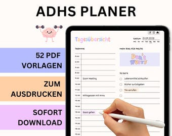ADHD planner for adults, digital ADHD planner with German links, ADHD planner pdf templates, GoodNotes planner, habits, routine, colorful
