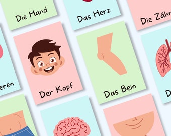 Body Cards for Children, 32 Printable Picture Cards, My Body for Children, Body Parts Learning Cards, Kindergarten PDF, School, Gift Idea, Daycare