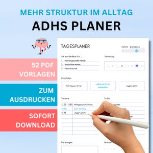 ADHS Planer Vorlagen zum Ausdrucken ADHS Planer deutsch adhs Planer für Erwachsene  Neurodivers Planer adhs PDF Download A4 Minimalistisch