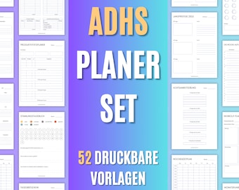 Printable ADHD planner for adults in German: 52 PDF templates for daily routine & focus, to-do lists + checklists, digital download