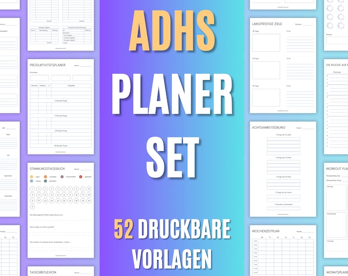 ADHS Planer für Erwachsene, ADHS Planer zum Ausdrucken, ADHS Planer ...