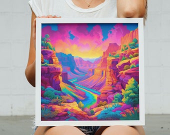 Colorful Mountainous Desert Landscape Wall Decor. Rainbow Colored Grand Canyon Art Print.