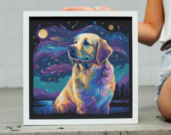 Golden Retriever Vangogh Starry Night Art Print. Gift for Dog Person or Goldie Lover.