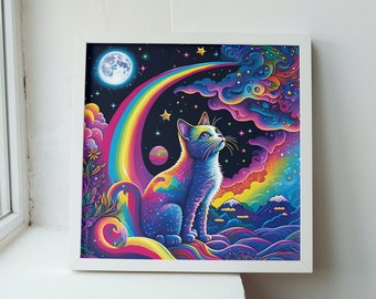 Vangogh Aesthetics Cat Starry Night Art Print