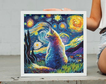 Starry Night Vangogh Cat Art Print