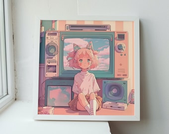 Anime Catgirl Pastel Lofi Aesthetics Art Print