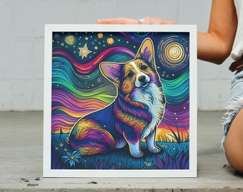 Corgi Vangogh Starry Night Art Print. Vincent Van Gogh Dog Lovers Wall Decor Gift.