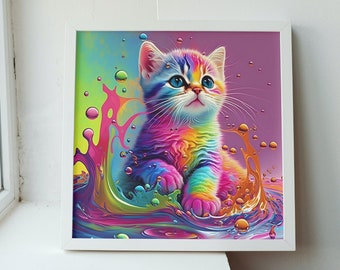 Cute Rainbow Aesthetics Colorful Kitten Art Print