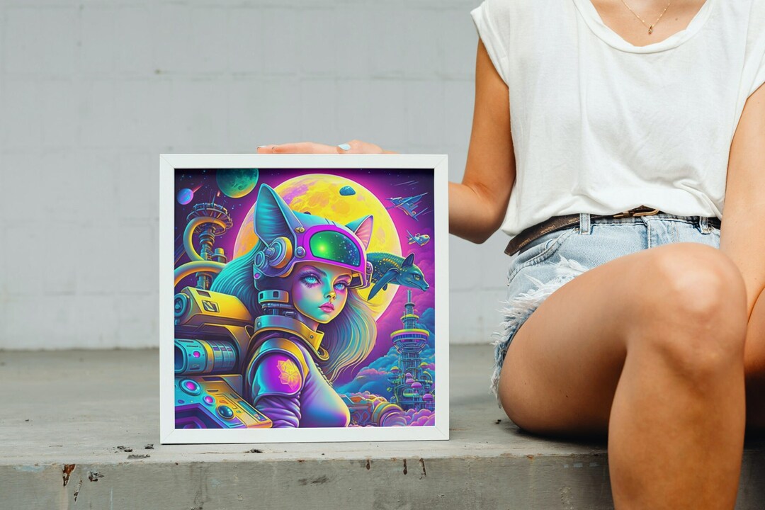 Anime Cyberpunk Cat Girl in Outer Space Art Print. Cyber Punk Aesthetic ...