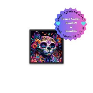 Day of the Dead Cat Sugar Skull Art Print. Intricate, Colorful Mexican Gothic Folklore Gift. Dia de Los Muertos Kitten Skeleton Wall Decor.