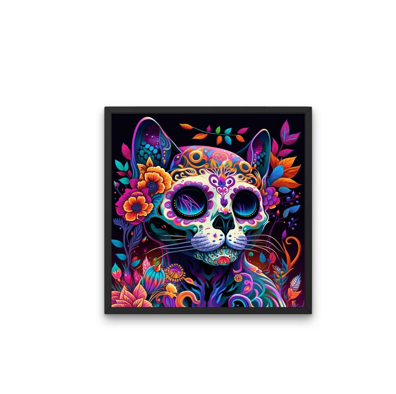 Day of the Dead Cat Sugar Skull Art Print. Intricate, Colorful Mexican Gothic Folklore Gift. Dia de Los Muertos Kitten Skeleton Wall Decor.