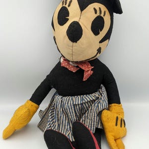 ANTIQUE Circa 1930 MINNIE Mouse Disney McCall No. 91 Handmade Depression Era Stuffed Pie Eyed Doll Vintage Plush Historical RARE Collectible