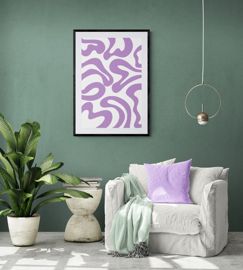 Midcentury Modern Wall Art, Printable Wall Art, Purple Swirls Art