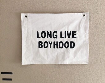 Medium Long Live Boyhood Banner Natural - Canvas Wall Flag | Wall Art for Nursery | Modern Kids Room Decor | Kids Banner | Canvas Banner